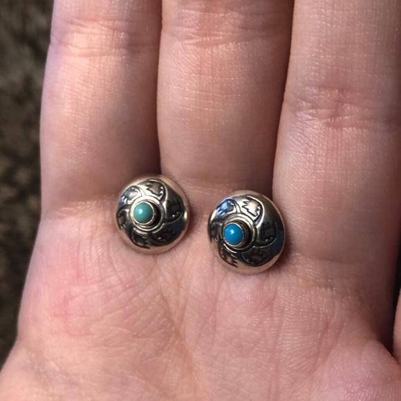 Sterling silver Native American turquoise post earrings - Picture 2 of 4